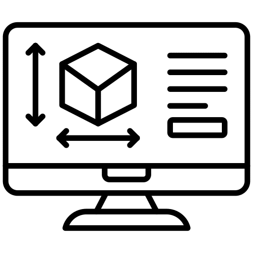 Computer screen displaying a 3D cube with measurement arrows, representing CAD software.