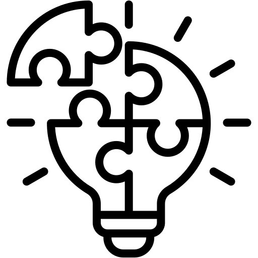 Puzzle pieces forming a lightbulb, symbolizing problem-solving.