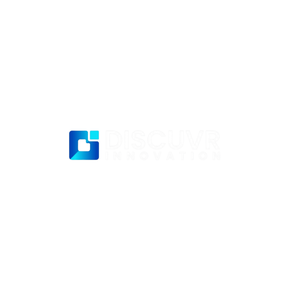 Discuvr Innovation logo in blue and white on a green background.