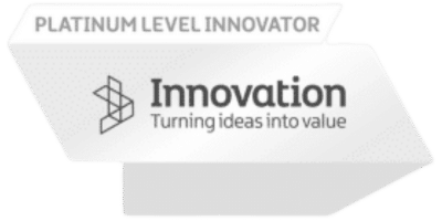 Platinum Level Innovator badge with "Innovation: Turning ideas into value" text.