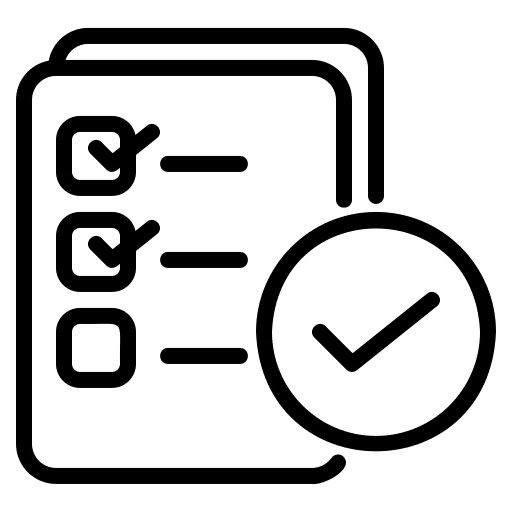 A checklist with checkmarks and a large checkmark symbol.