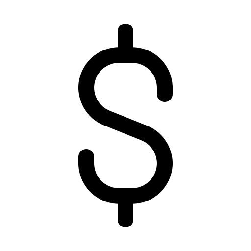 Dollar sign symbol in black on a white background.