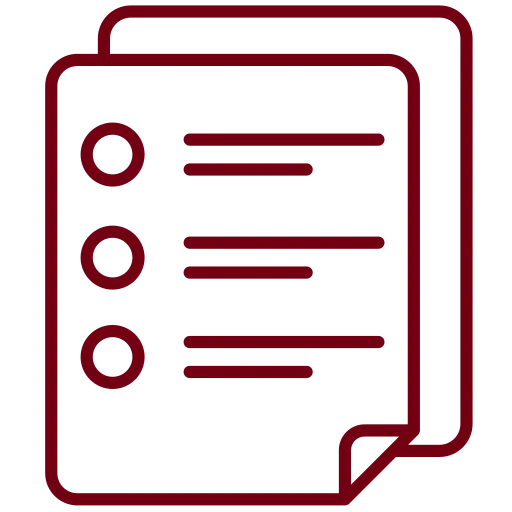 Icon of a checklist with three items, outlined in red.
