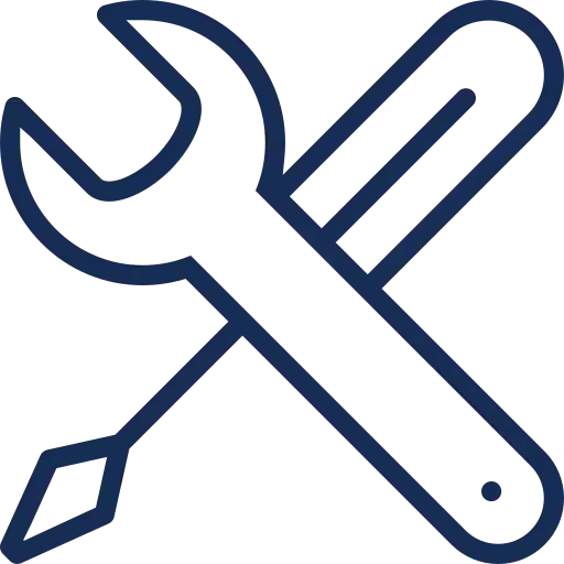 Wrench and pencil crossed icon, representing tools or settings.