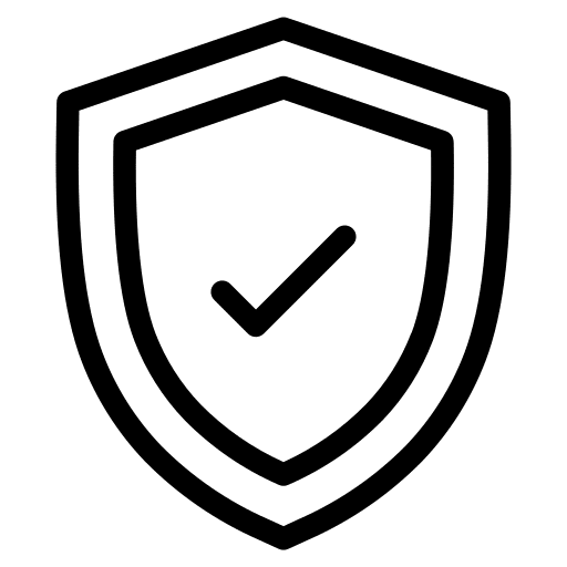 Shield icon with a checkmark, symbolizing protection and security.