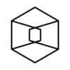 Geometric cube outline with a central hexagon shape.