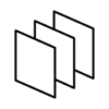 Overlapping rectangles icon with black outlines on a white background.