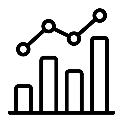 Bar and line graph icon representing data statistics.