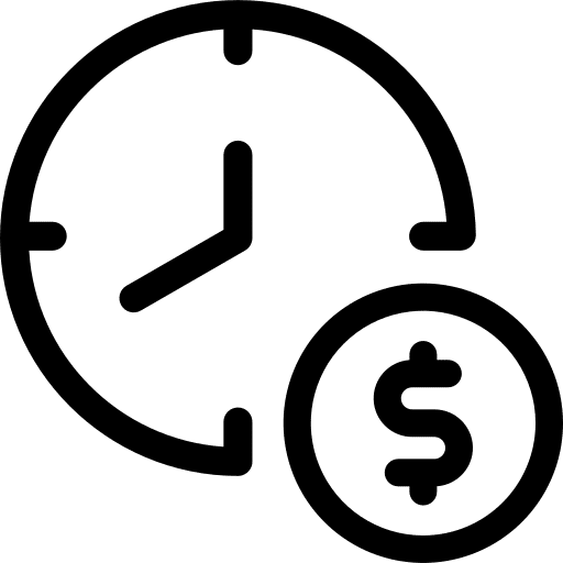 Clock icon with dollar sign, symbolizing time is money.